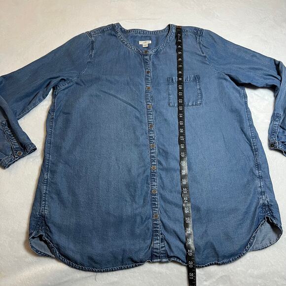 J. Jill Crewneck Denim Chambray Button Up Blouse Size L Casual Tunic Lightweight - Picture 8 of 8